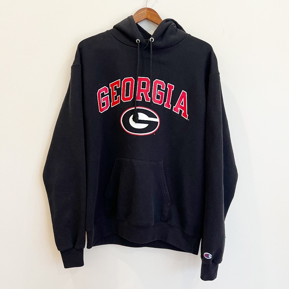 Georgia UGA Hoodie Sweatshirt Mens Medium Black Red Bulldogs Dawgs G Champion